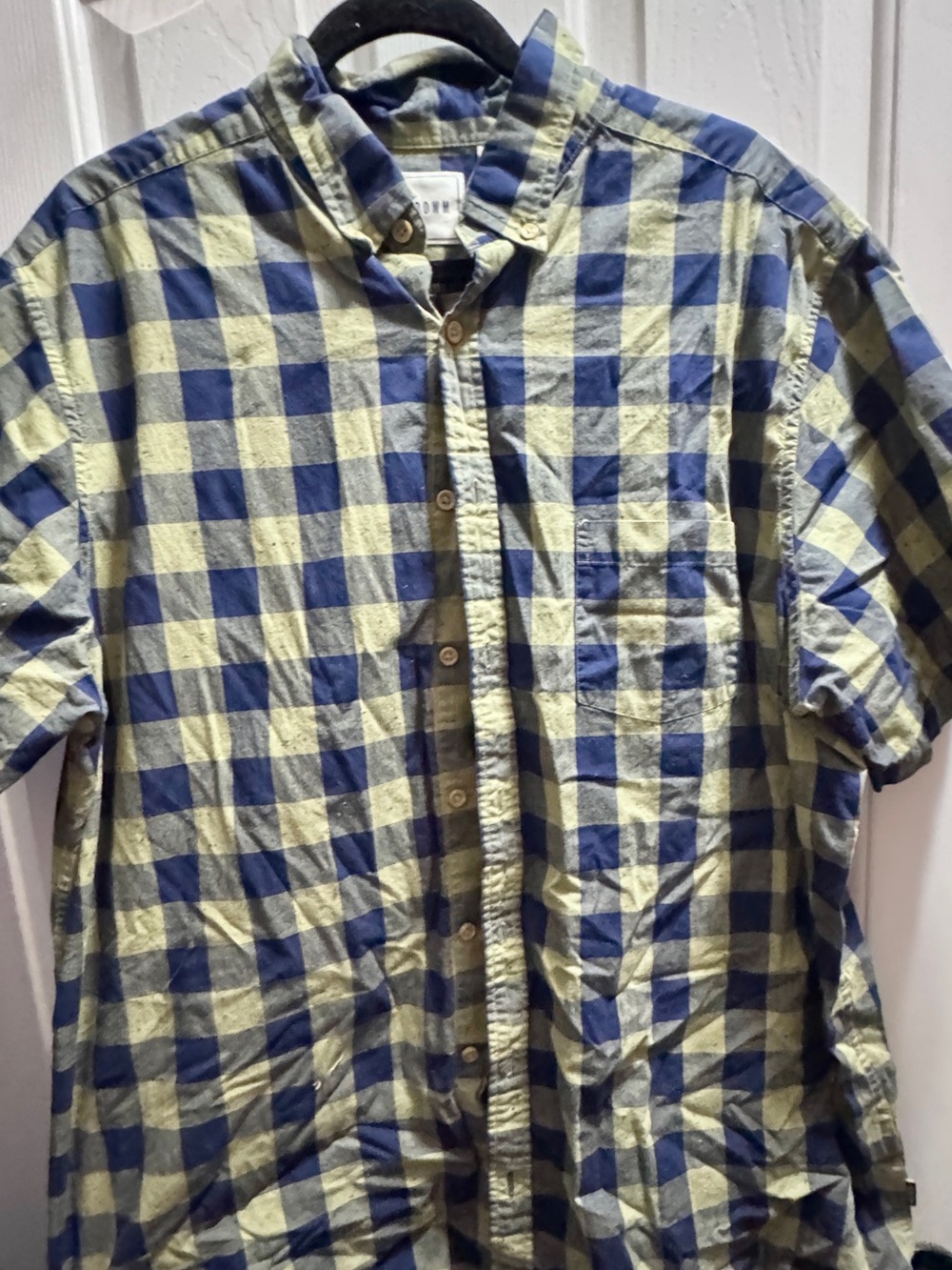Men's Short-Sleeve Check Button-Down Shirt - Blue & Cream